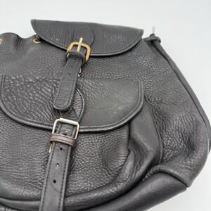 VTG Genuine Leather Rucksack Backpack Black Travel 12" x 14" Flaw *Read* Brass